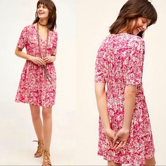 Anthropologie HD in Paris Felicity Archipelago Dress in Pink Floral Motif Size 4 - Picture 1 of 9